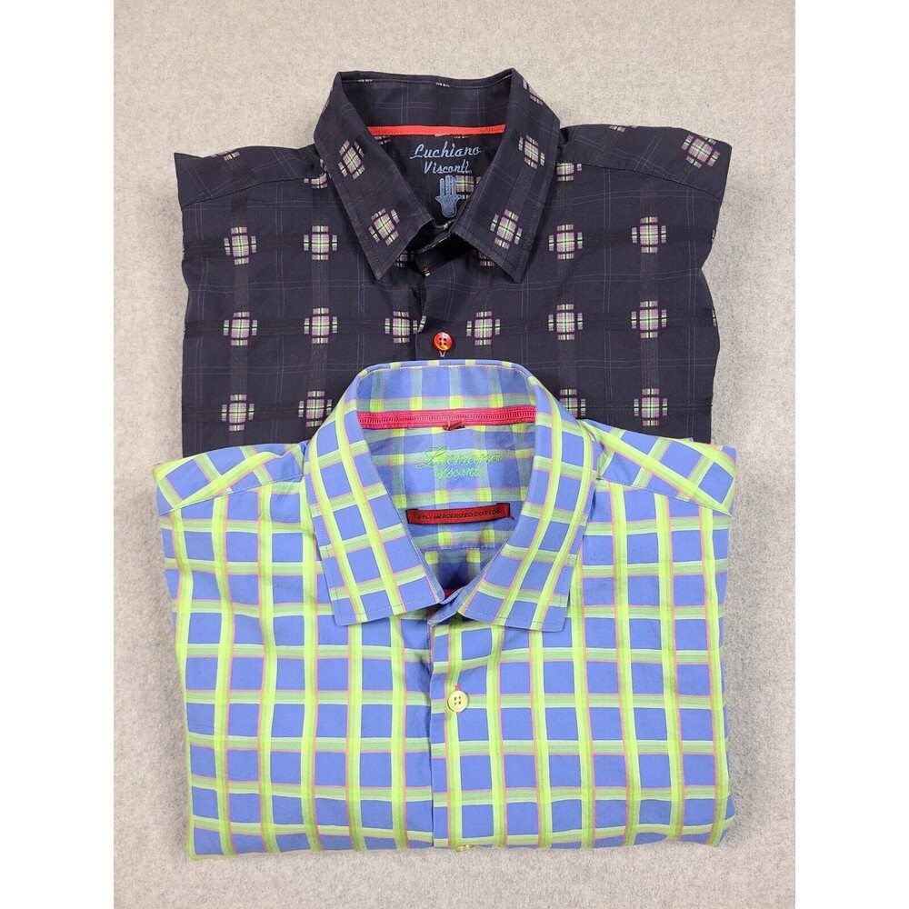 Luchiano Visconti Men's Large Button Up Shirt 2 Ply Mercerized Cotton Lot Of 2